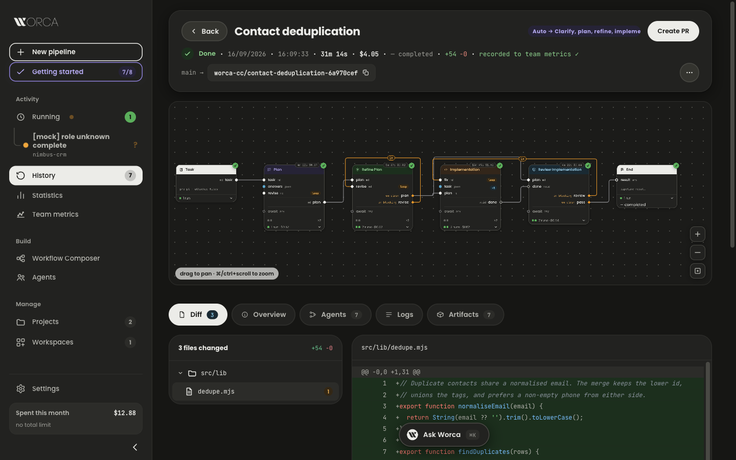 History detail in the dark theme