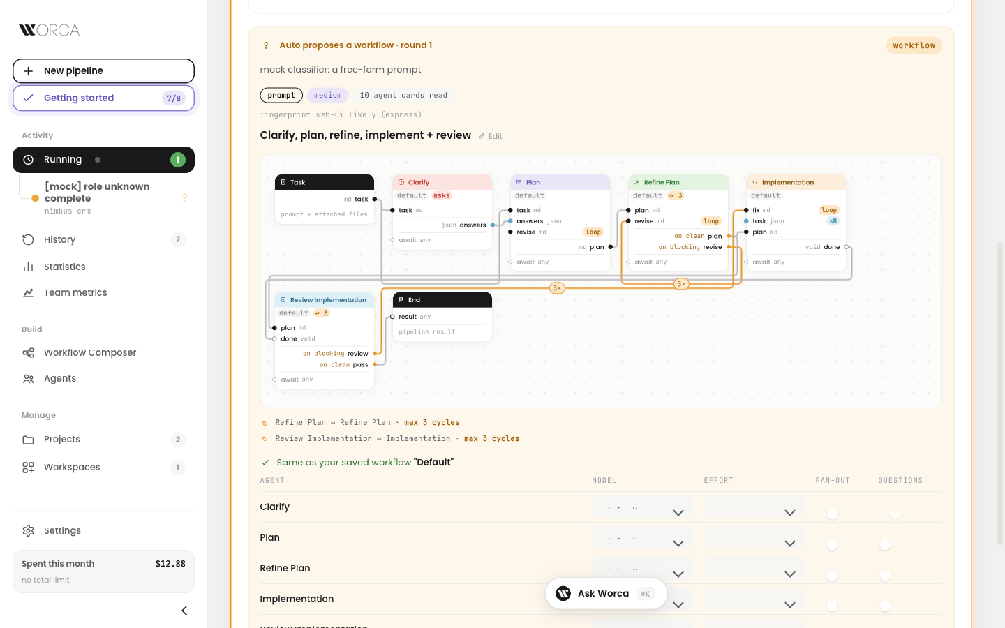 Running — Auto's proposal: what it read, what it found in the repo, and the workflow it built, waiting for Accept